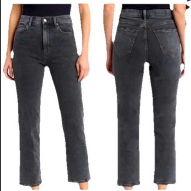 Pistola Black Cropped High Waist Raw Hem Slight Flare Or Straight Denim Jeans 28